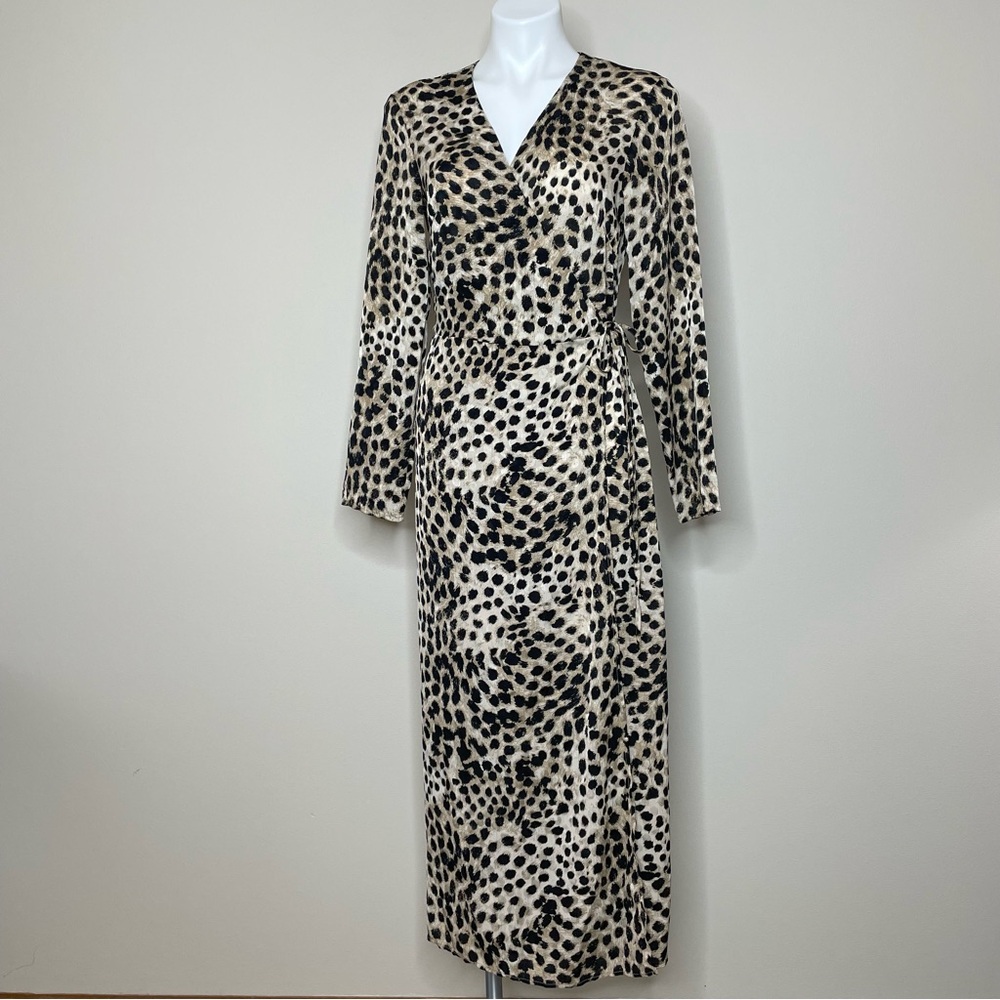 H&M Animal Print Long Sleeve Silky Wrap Dress
